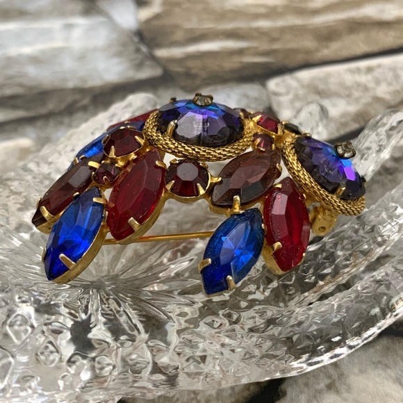 Vintage Owl Mask Rivoli Heliotrope Margarita Twisted Rope Rhinestones Brooch Pin - Picture 4 of 9